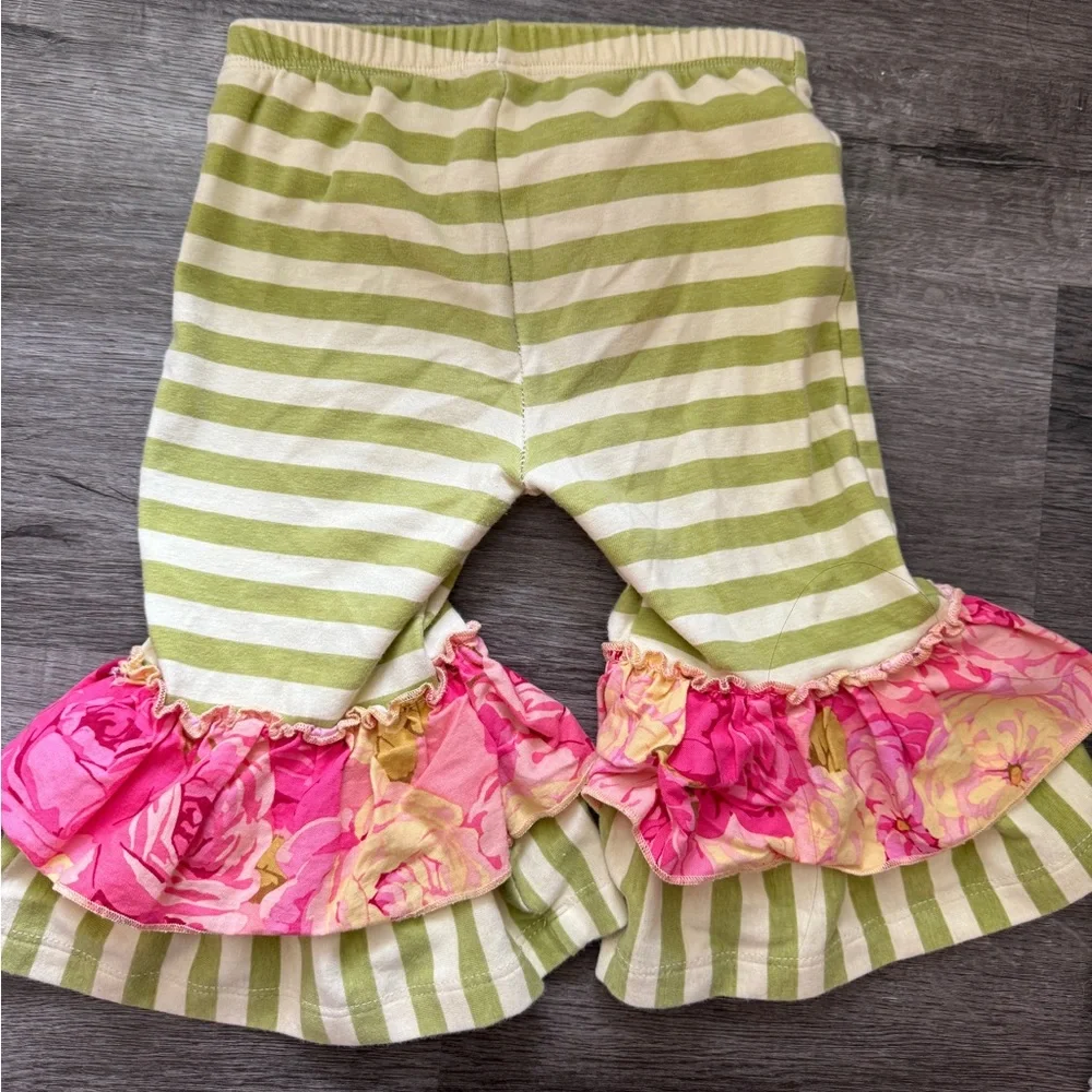 Giggle Moon Girls Outfit Dress and Ruffle Pants Set Floral Green Pink - Picture 7 of 10